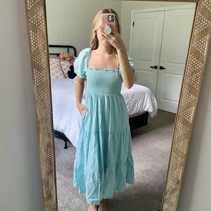 Abercrombie & Fitch Blue Smocked Tiered Maxi Dress